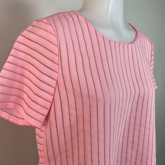 J. Crew Top 2 Pink Semi-Sheer Striped Short Sleeve Blouse Women's - Picture 2 of 11
